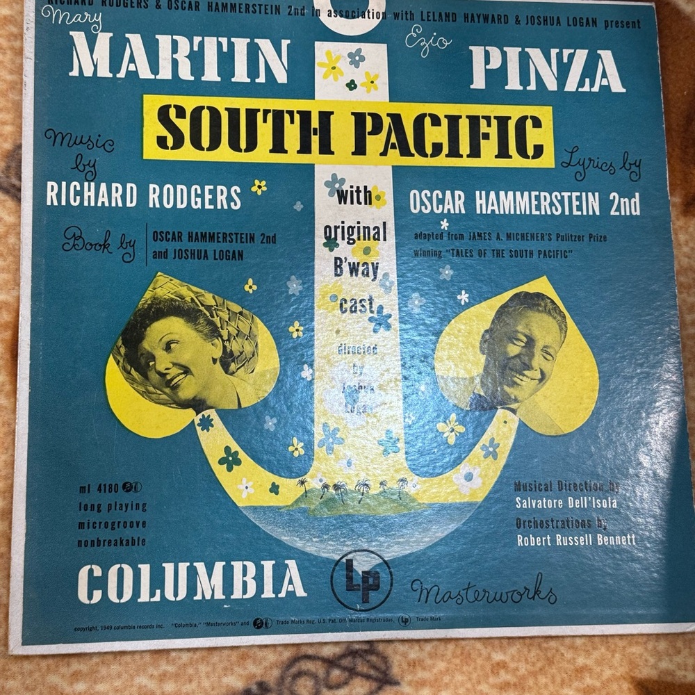 Vintage 1949 South Pacific Cast Original Cast LP - Columbia Masterworks ML 4180